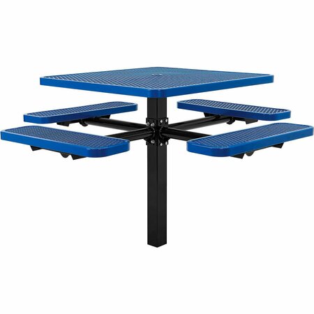 GLOBAL INDUSTRIAL 46in Square Picnic Table, In Ground Mount, Expanded Metal, Blue 695293BL